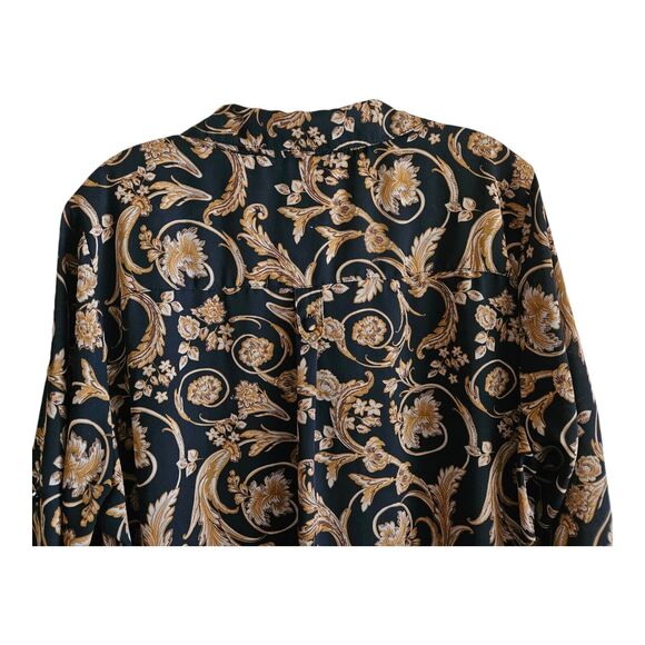 TORRID 1 Women 14 16 Shirt Button Up Gold Black 3/4 Roll Tab Sleeve Relaxed 48" - Picture 5 of 7